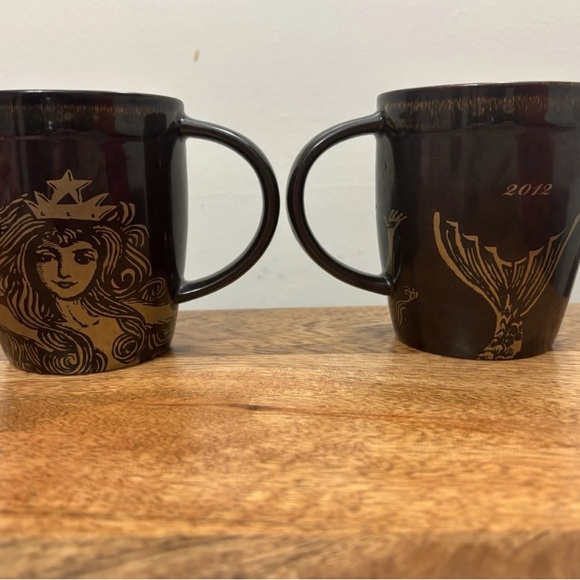 Starbucks Siren Mermaid Black and Gold 2012 Anniversary Mugs - Set of 2 - Picture 2 of 6